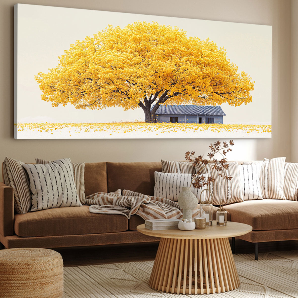 Golden Tree Blue House Fine Arts Print