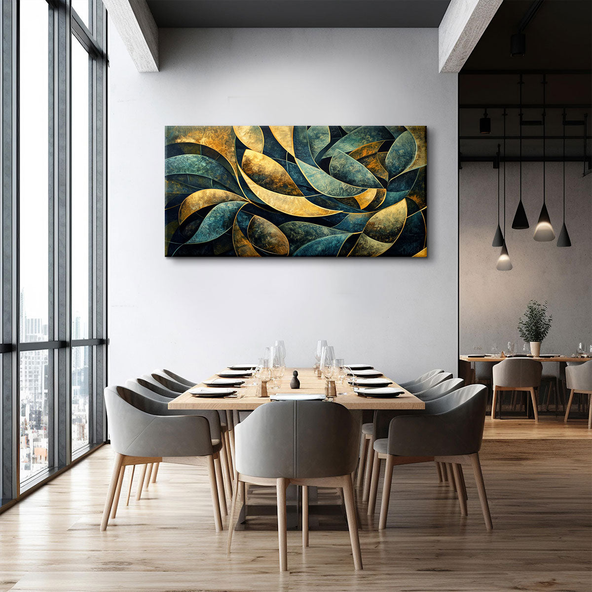 Elegant Curved Geometric Abstract Canvas Wall Art for Living Room