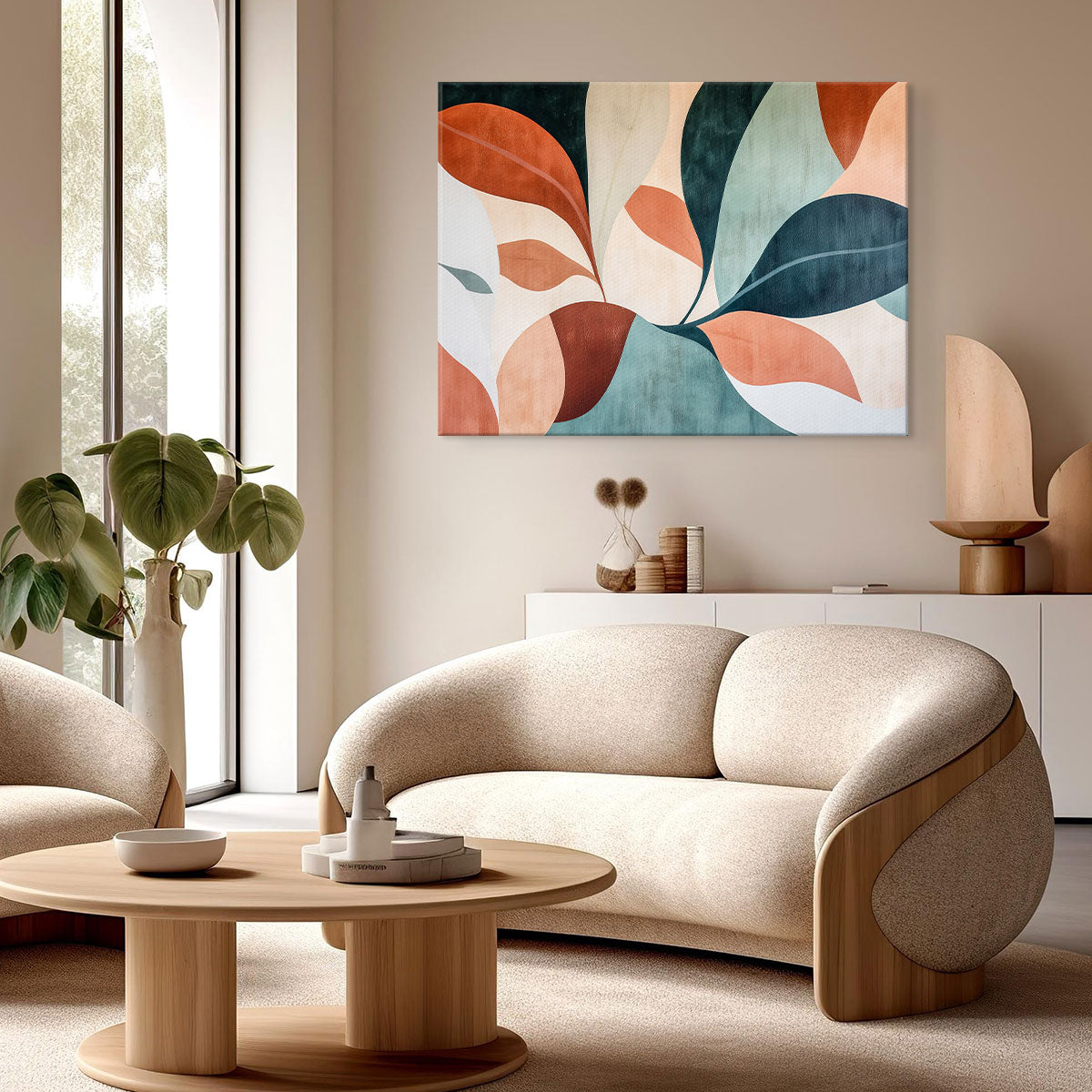 Abstract Terracotta Botanical Shapes Boho Canvas Wall Art