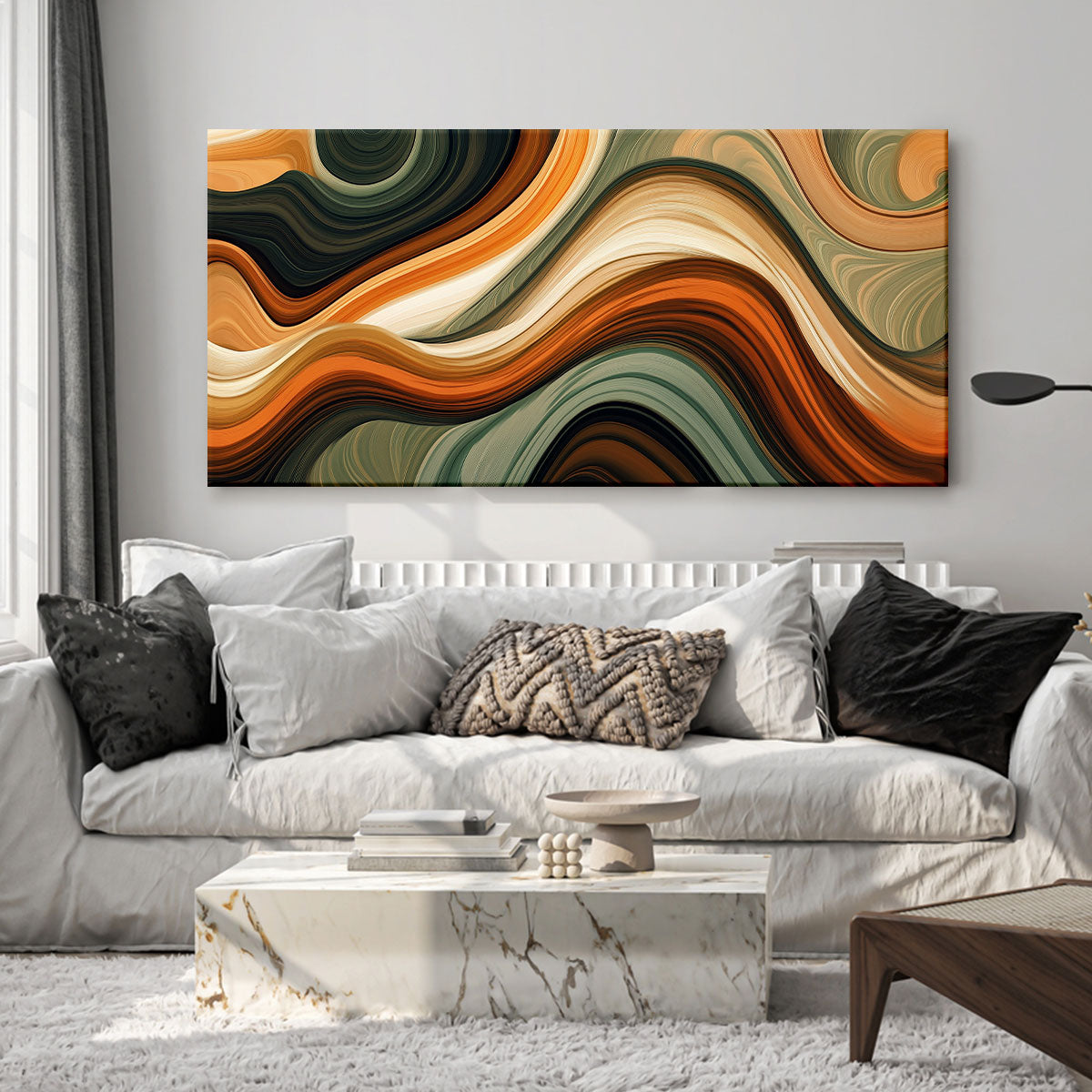 Wavy Earth-Toned Abstract Boho Canvas Wall Art Decor