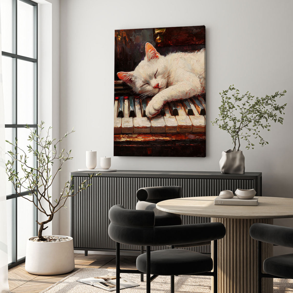 Cat Napping On Piano Keys Fine Arts Print