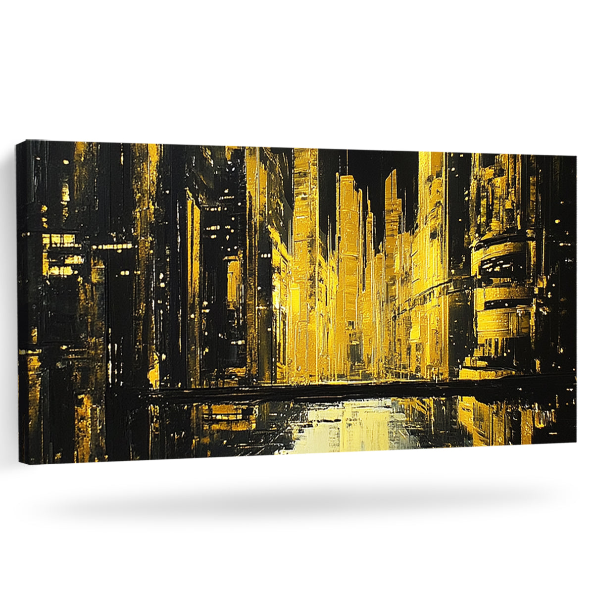 Golden Metropolis Monochromatic Abstract Canvas Wall Art