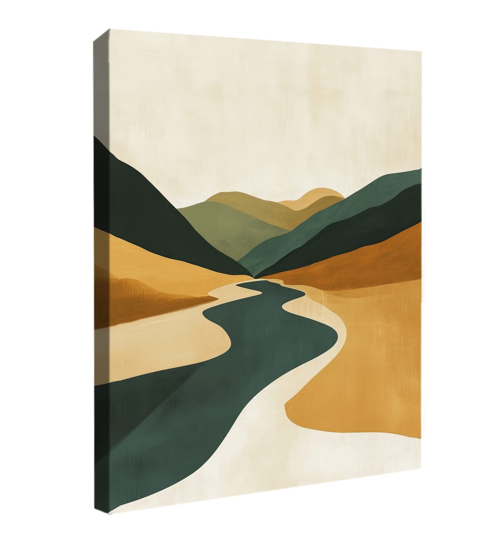 River Through Golden Valley Abstract Landscape Artwork