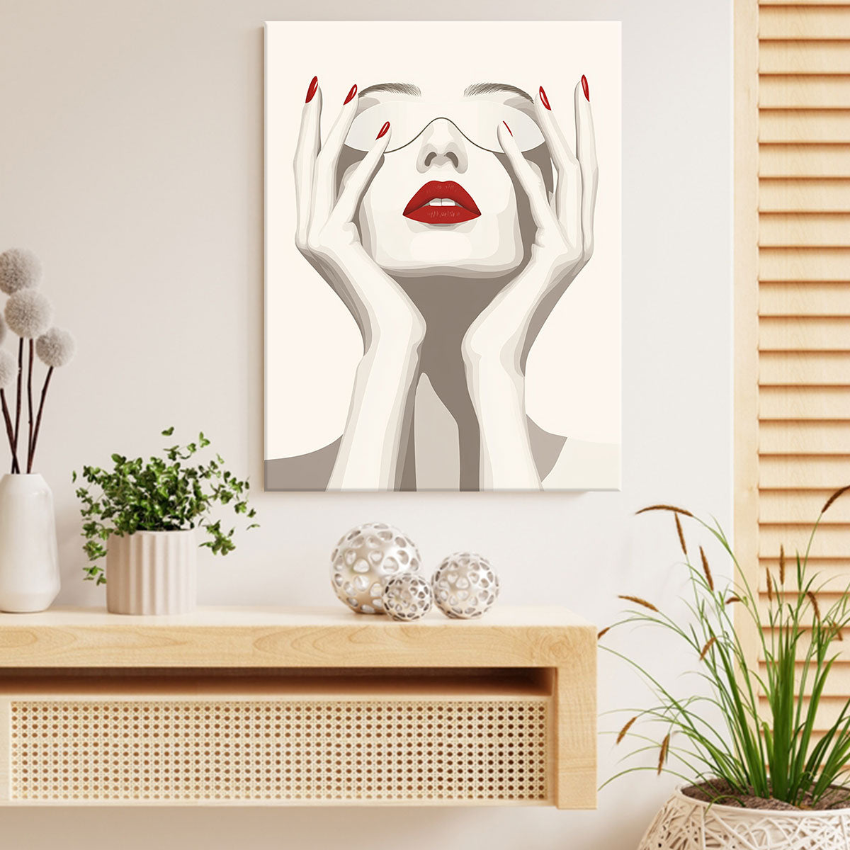 Red Lips Elegant Woman Minimalist Canvas Wall Art