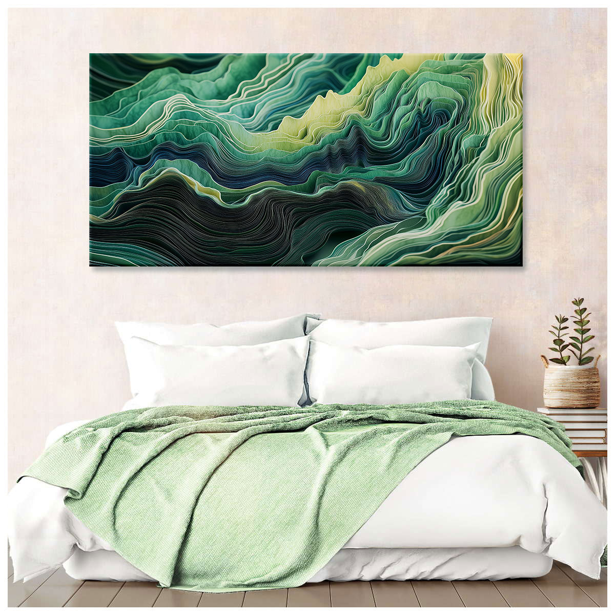Emerald Tides Contemporary Abstract Canvas Wall Art for Living Room