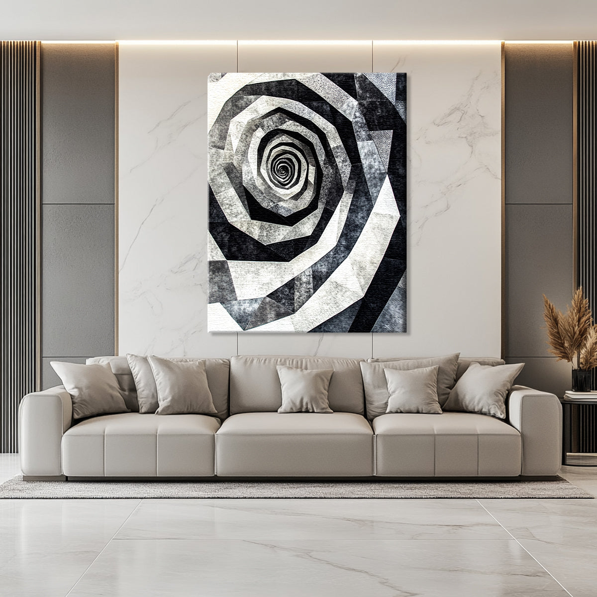 Eternal Spiral Monochromatic Abstract Canvas Wall Art