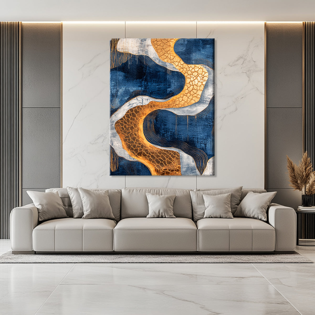 Golden Currents Modern Abstract Canvas Wall Art