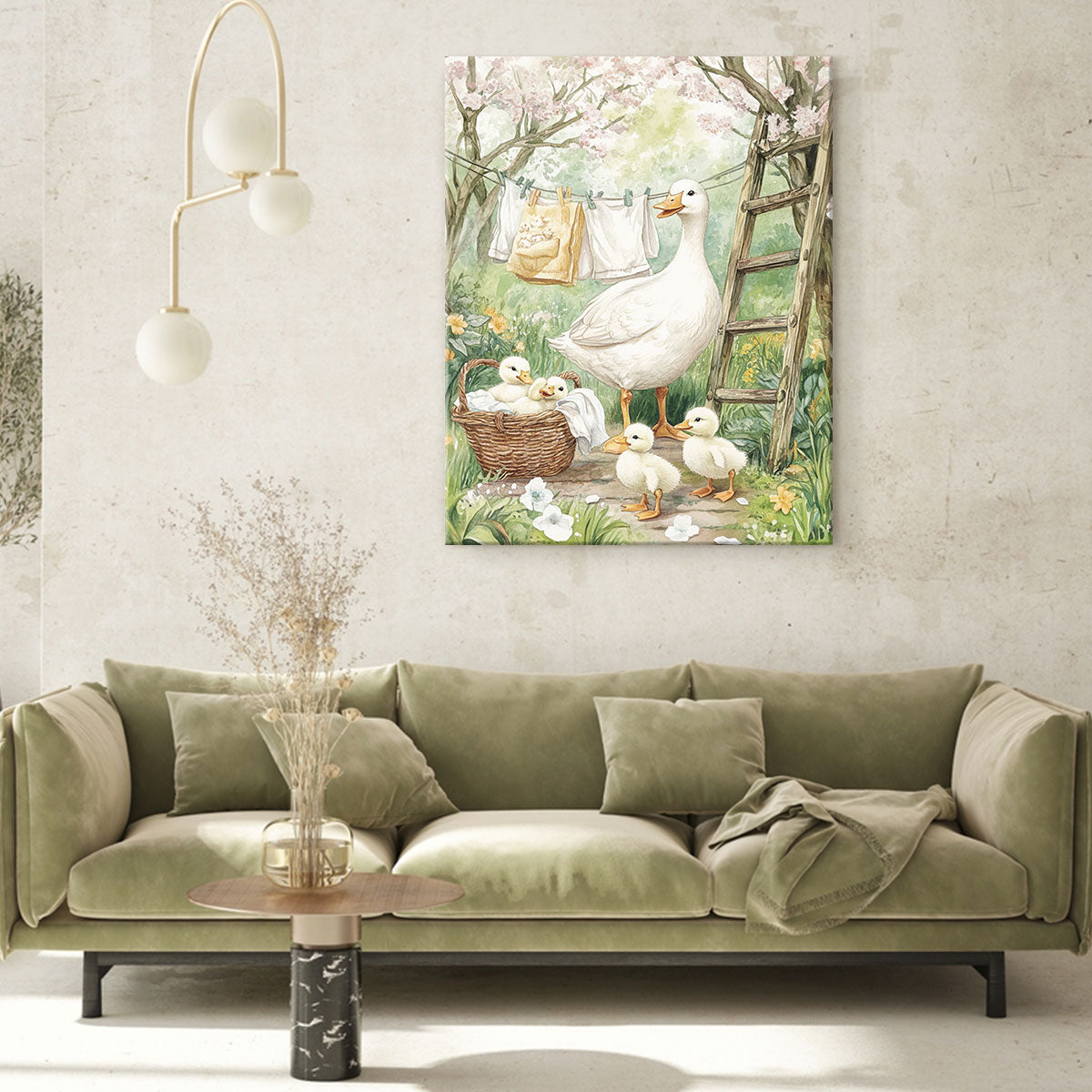 Mother Duck and Ducklings Oil Painting Canvas Wall Art