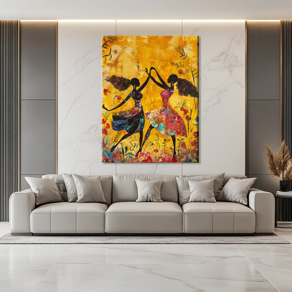 Joyful Dance Vibrant Abstract Canvas Wall Art for Living Room