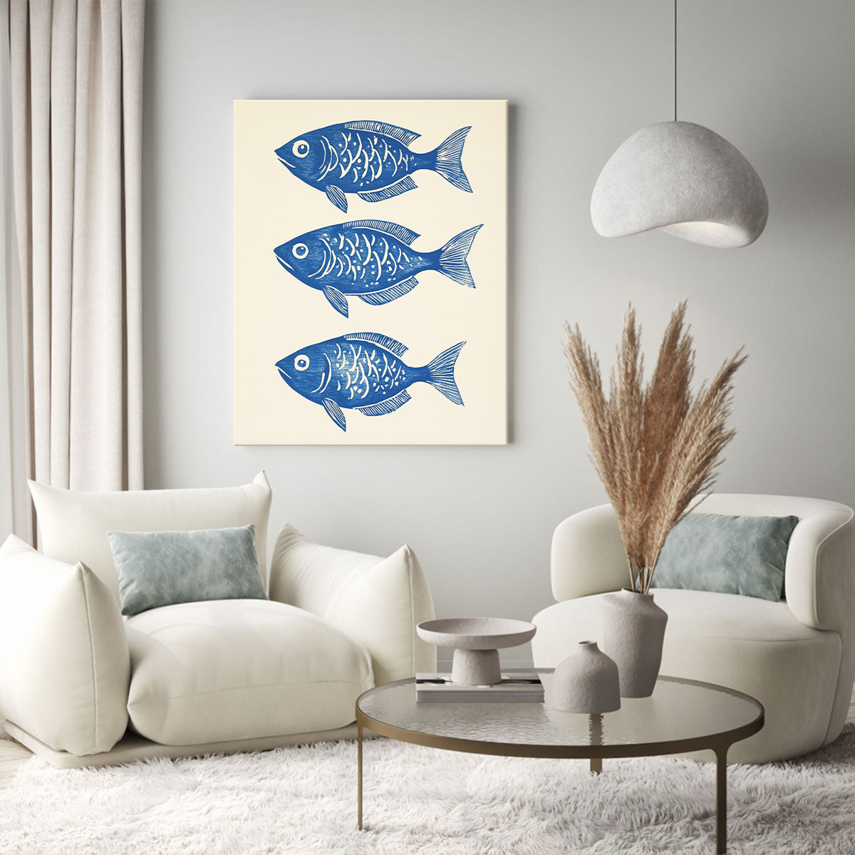 Indigo Fish Trio Modern Wall Artwork
