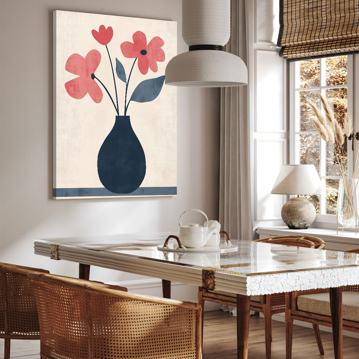 Vase with Flowers - Watercolor Minimalist Canvas Wall Art