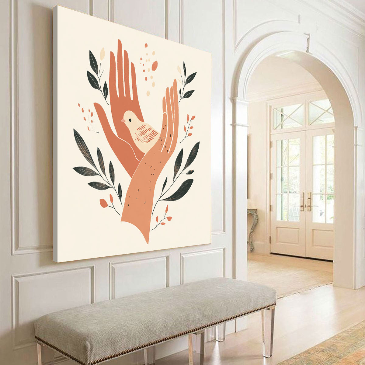 Gentle Hands and Bird Minimalist Canvas Art