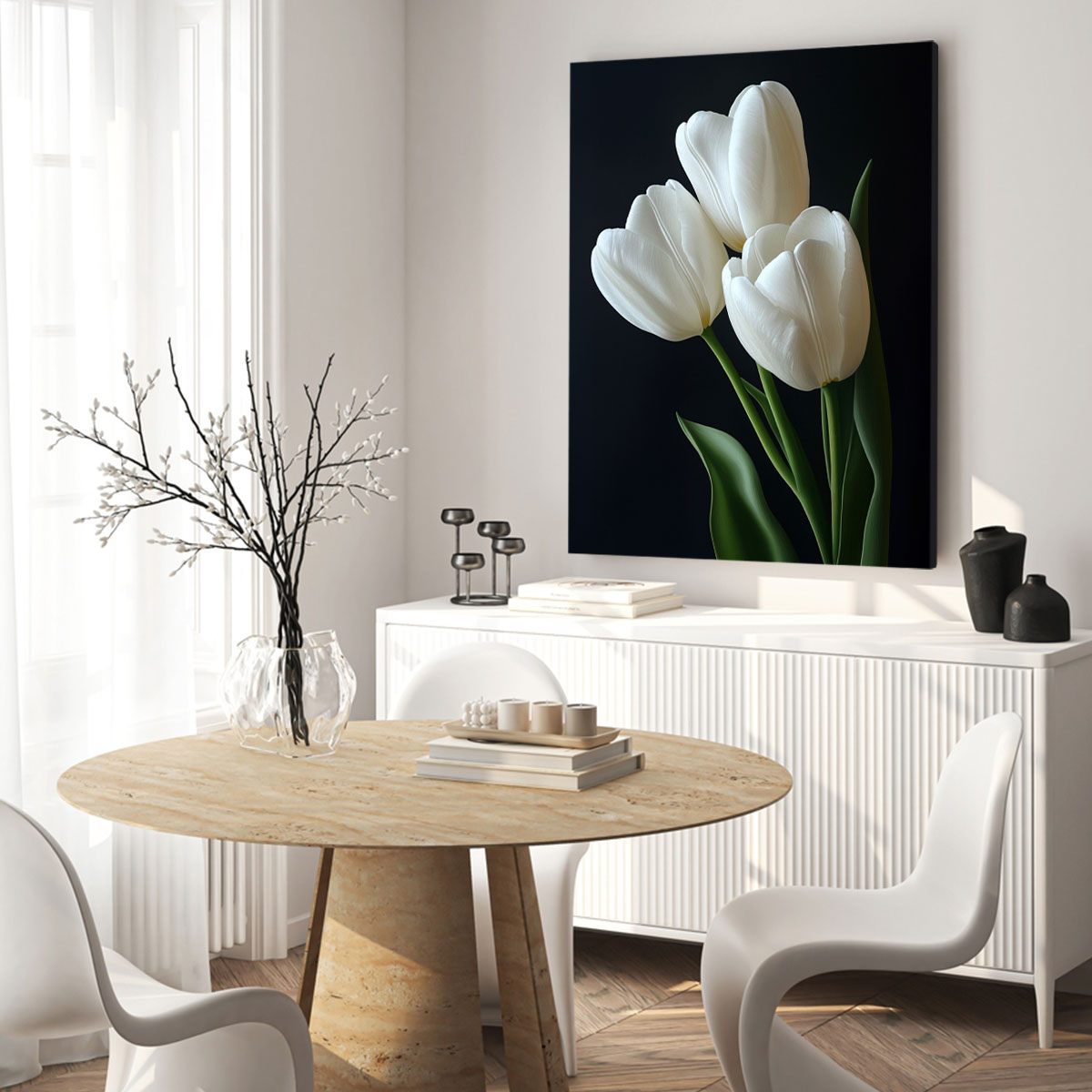 White Tulips On Dark Flower Art