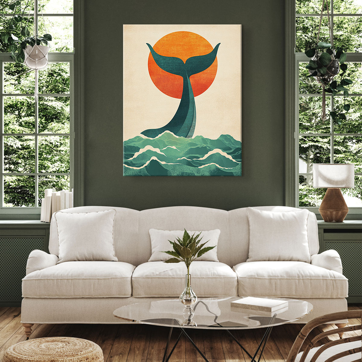 Whale Tail Under Sunset Abstract Wall Art