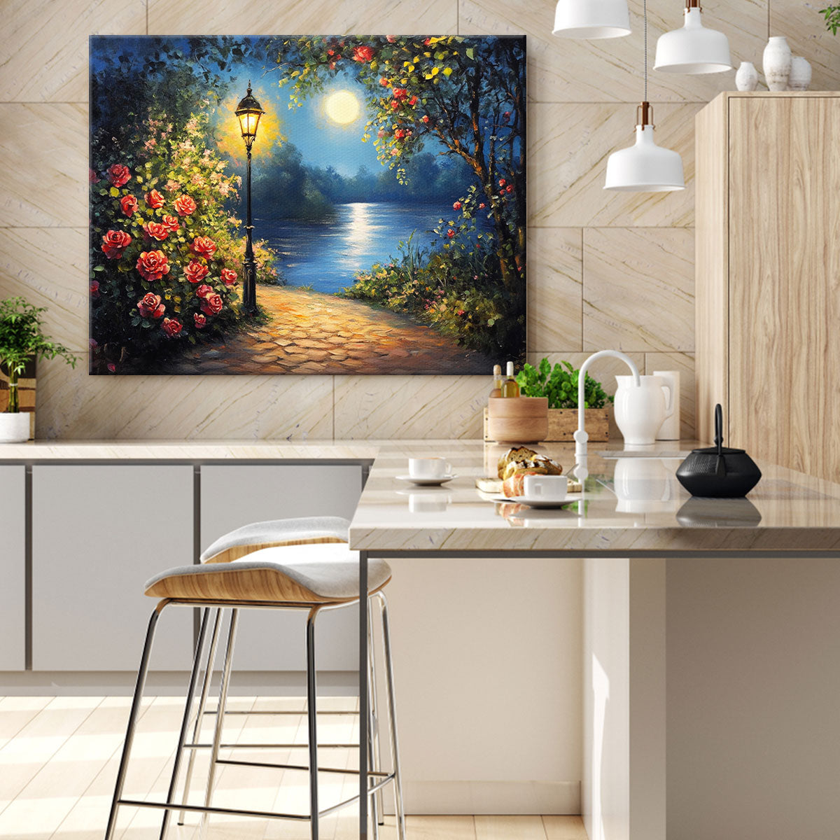 Serene Lake Oil Painting - Minimalist Canvas Wall Art
