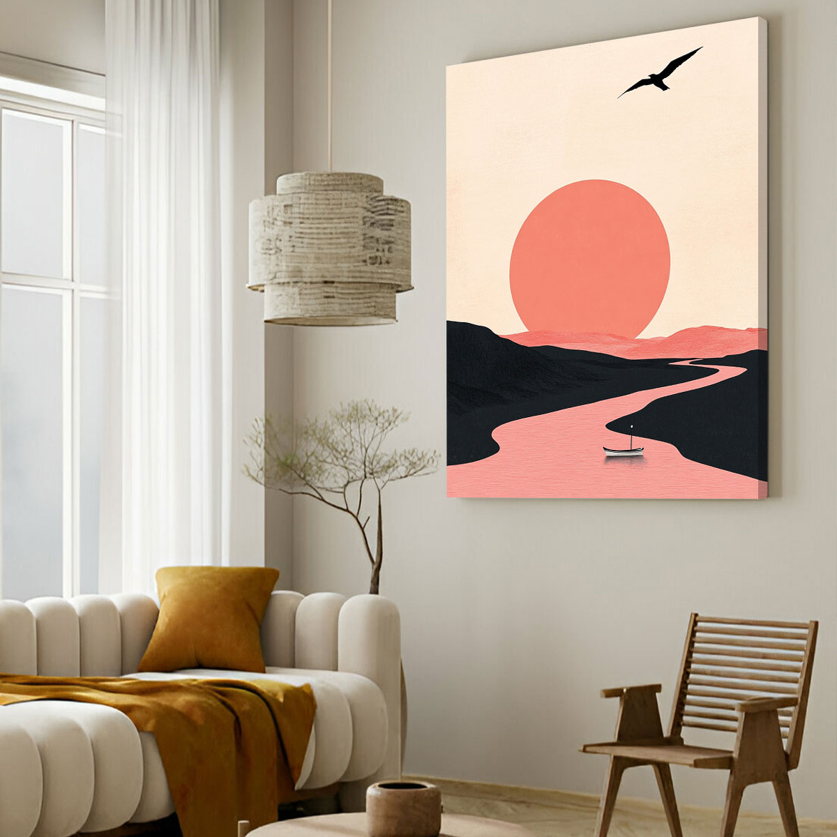 Sunset River Scene Modern Wall Artwork