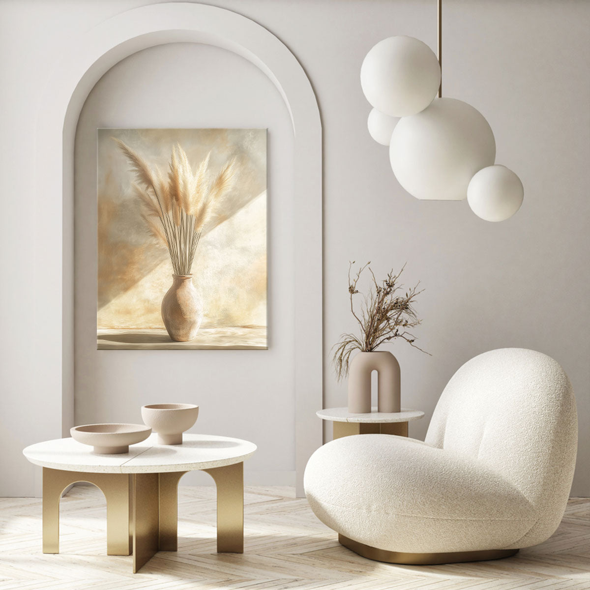 Pampas Grass Minimal Boho Wall Art – Neutral Ceramic Vase Canvas Print