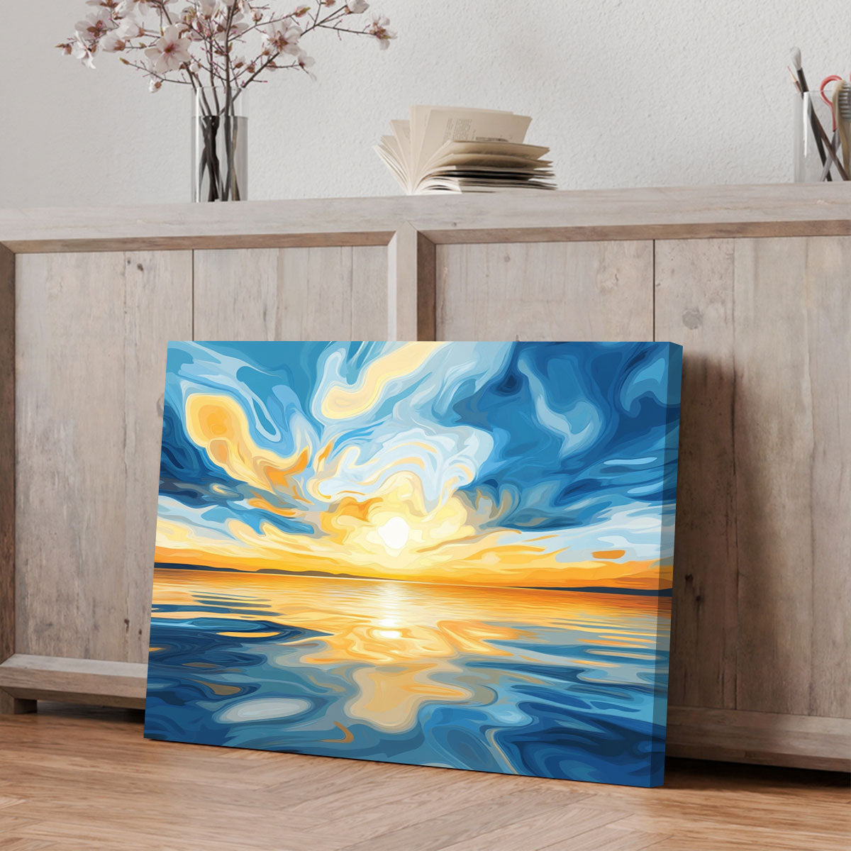 Digital Art Style Ocean Sunset Abstract Wall Decor
