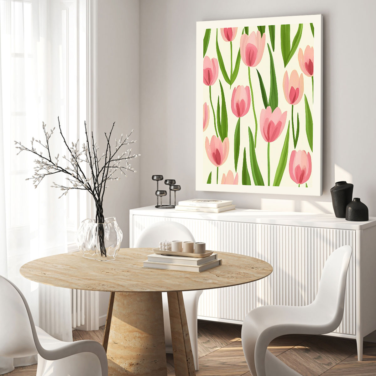Blushing Tulip Meadow Vintage Artwork