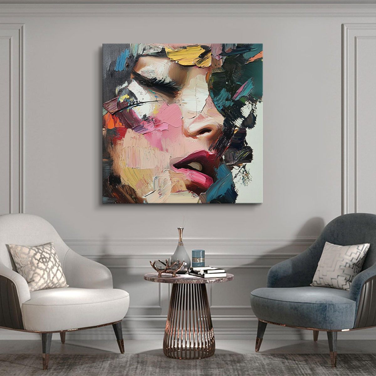Abstract Textured Woman Portrait Canvas Wall Art