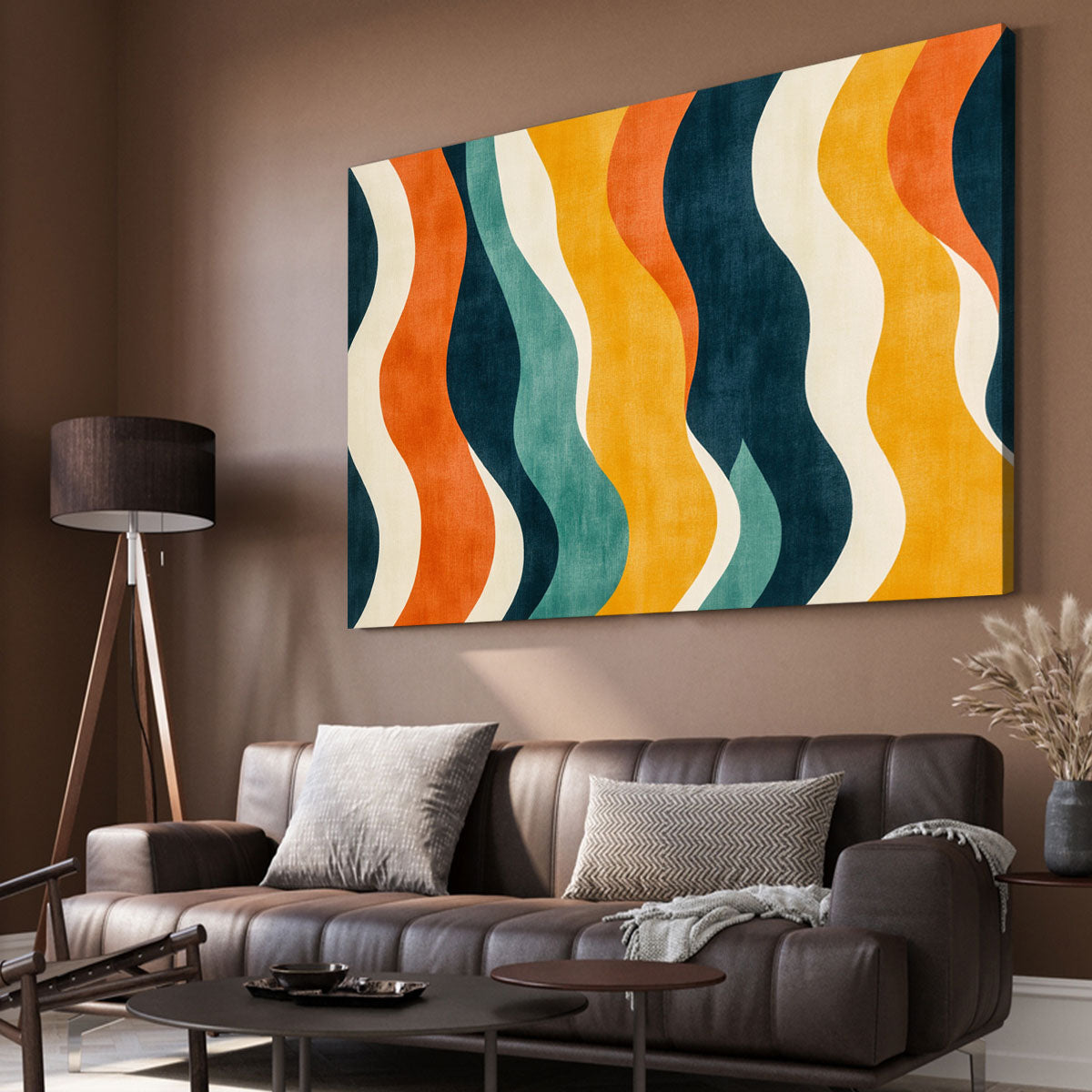 Retro Wavy Lines 70s Boho Wall Decor in Warm Muted Tones