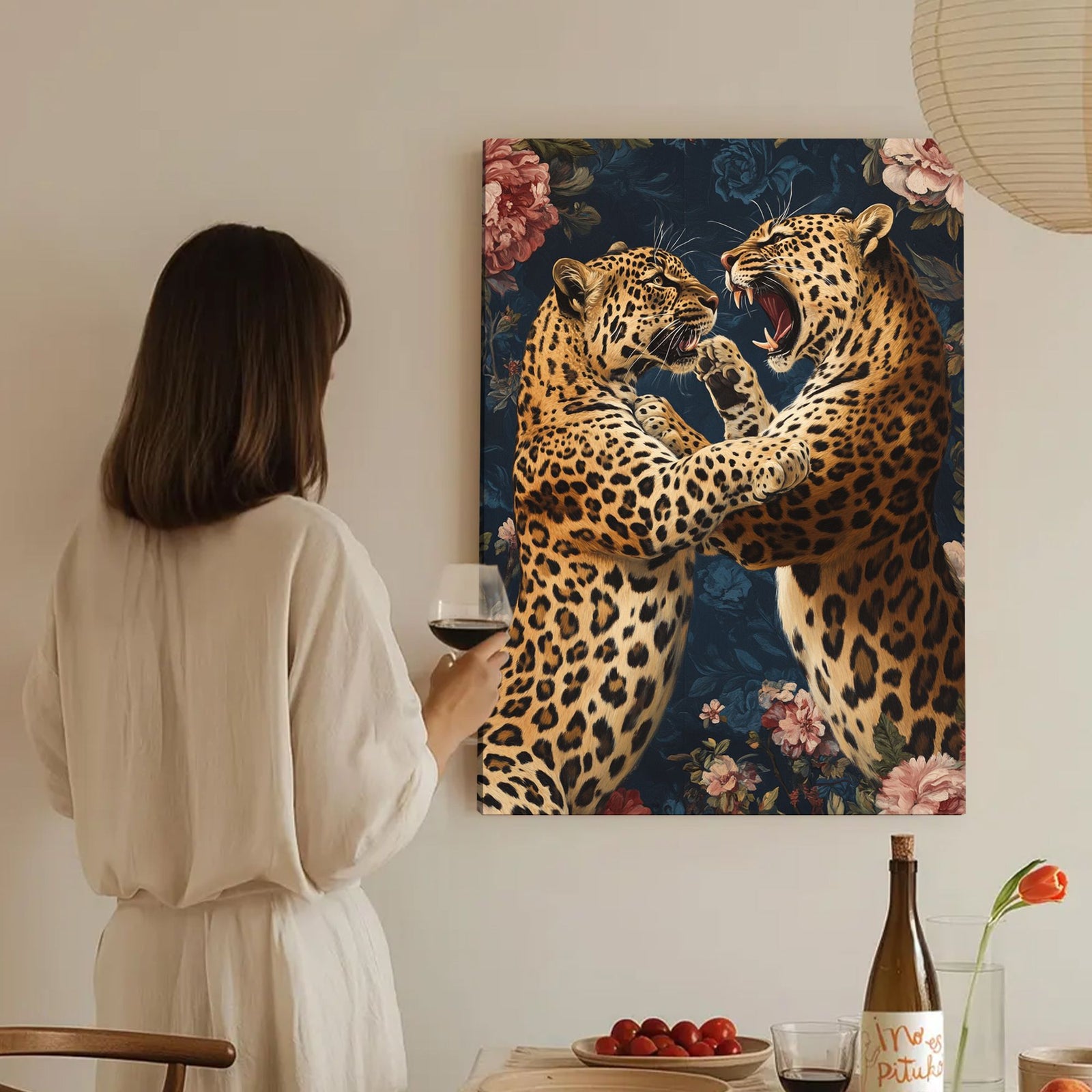 Dynamic Leopard Clash Canvas Vintage Artwork