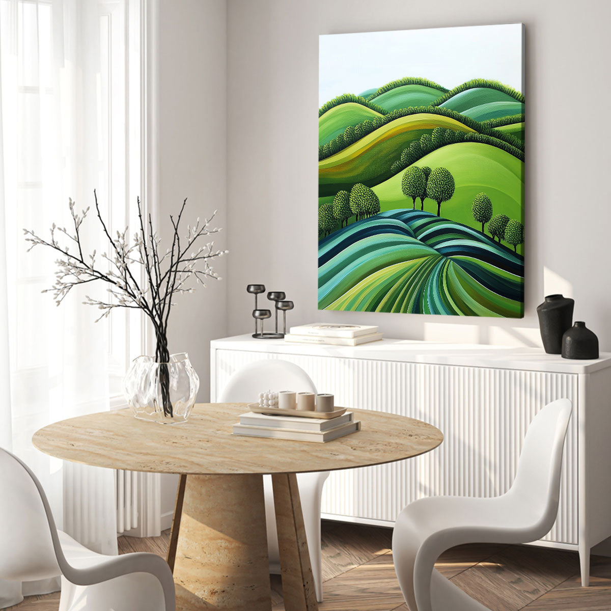 Verdant Rolling Hills Abstract Green Landscape