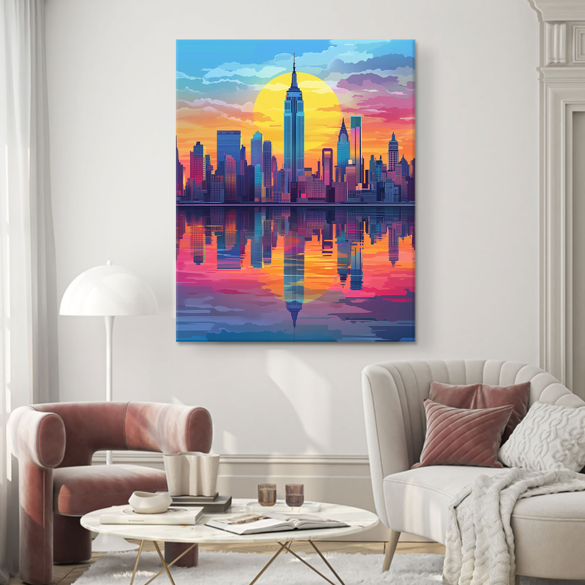 New York Cityscape Reflection Vintage Artwork