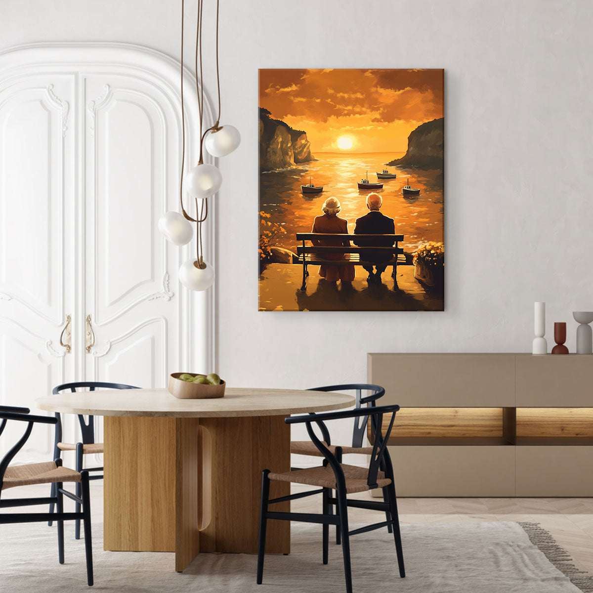 Elderly Couple By The Sea Vintage Artwork