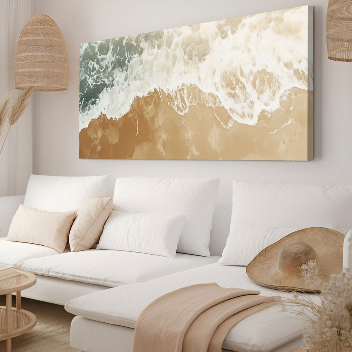 Aerial Shoreline Canvas Neutral Beach Wall Art
