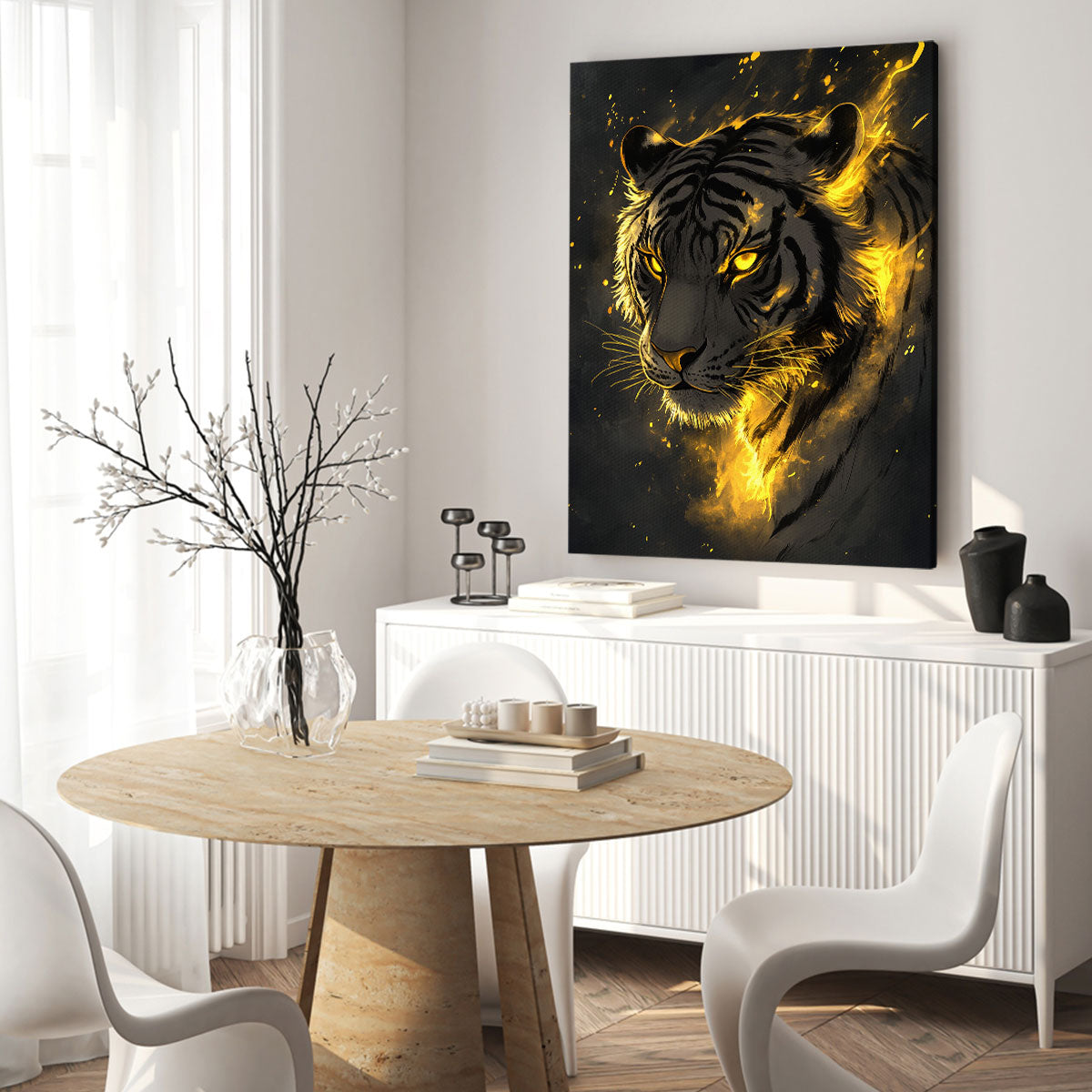 Minimalist Glowing Tiger Line Art Canvas Print