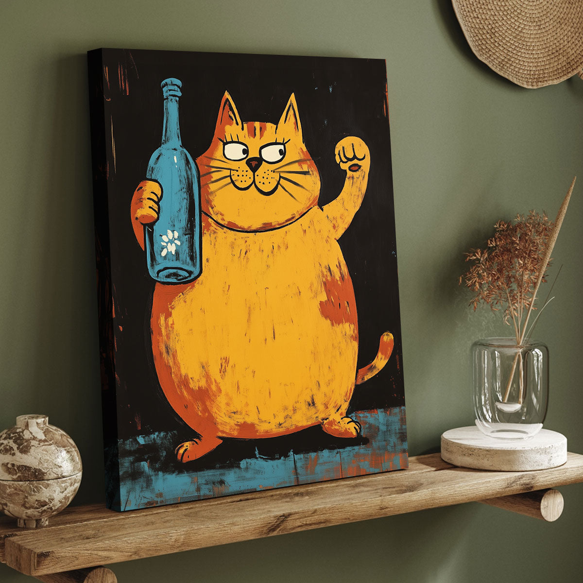 Drunk Fat Cat Modern Wall Artwork