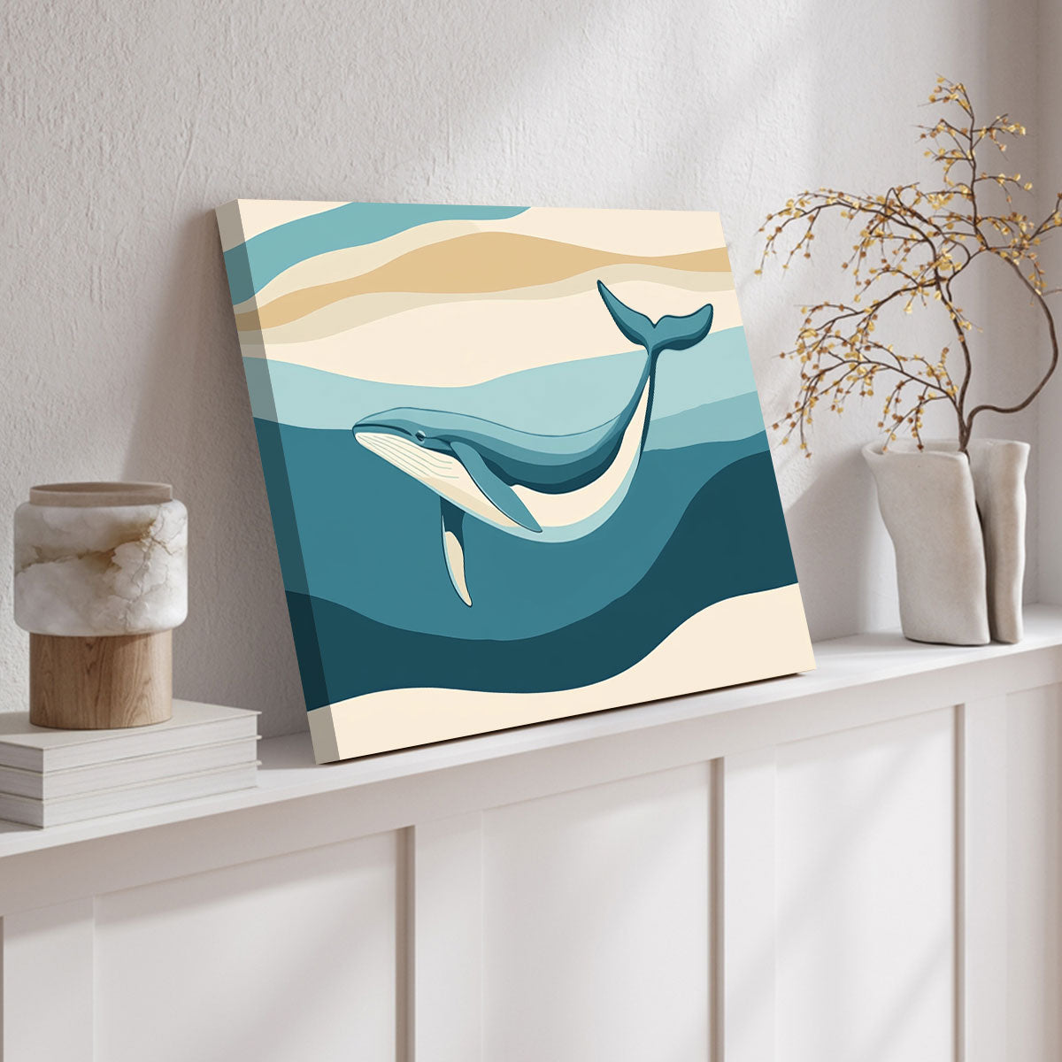 Minimalist Whale Color Block Canvas Wall Art