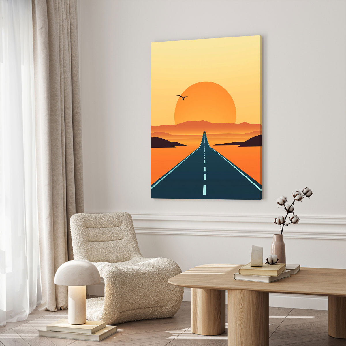 Sunset Road Trip Canvas Minimalist Vertical Wall Art