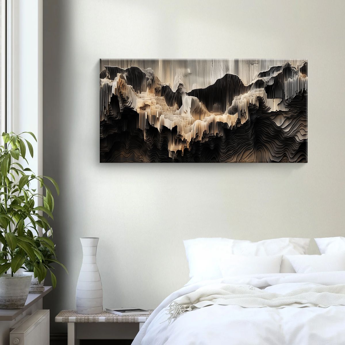 Textured Mountain Landscape Abstract Canvas Wall Art for Living Room
