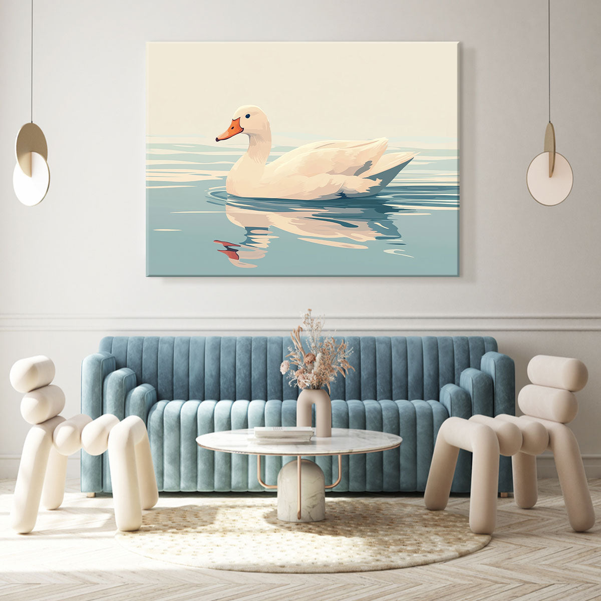 Minimalist Duck Painting Animal Wall Art Decor