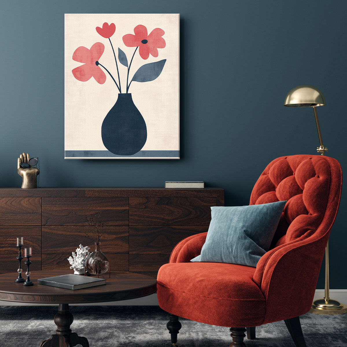 Vase with Flowers - Watercolor Minimalist Canvas Wall Art