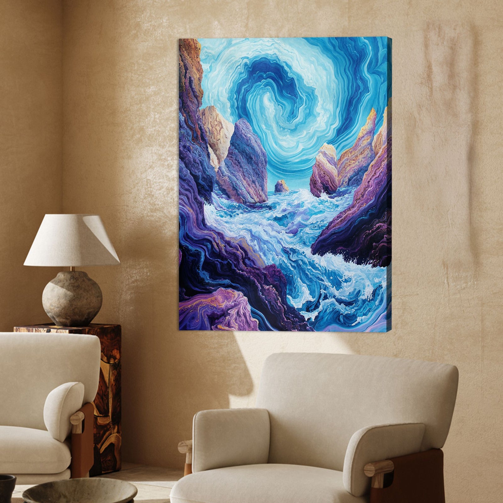 Ocean Whirl Landscape Abstract Canvas Wall Art for Living Room