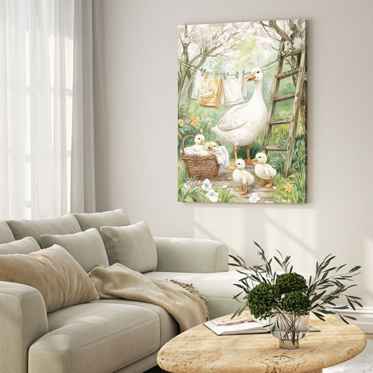 Mother Duck and Ducklings Oil Painting Canvas Wall Art