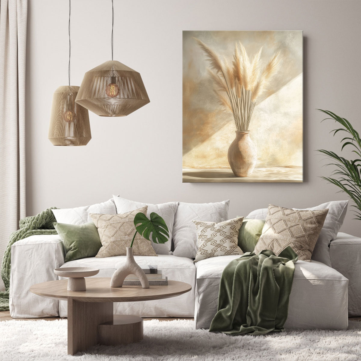 Pampas Grass Minimal Boho Wall Art – Neutral Ceramic Vase Canvas Print