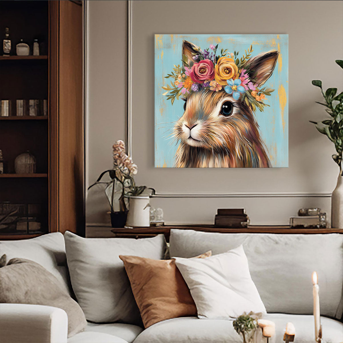 Cute Rabbit Animal Oil Painting Canvas Wall Art