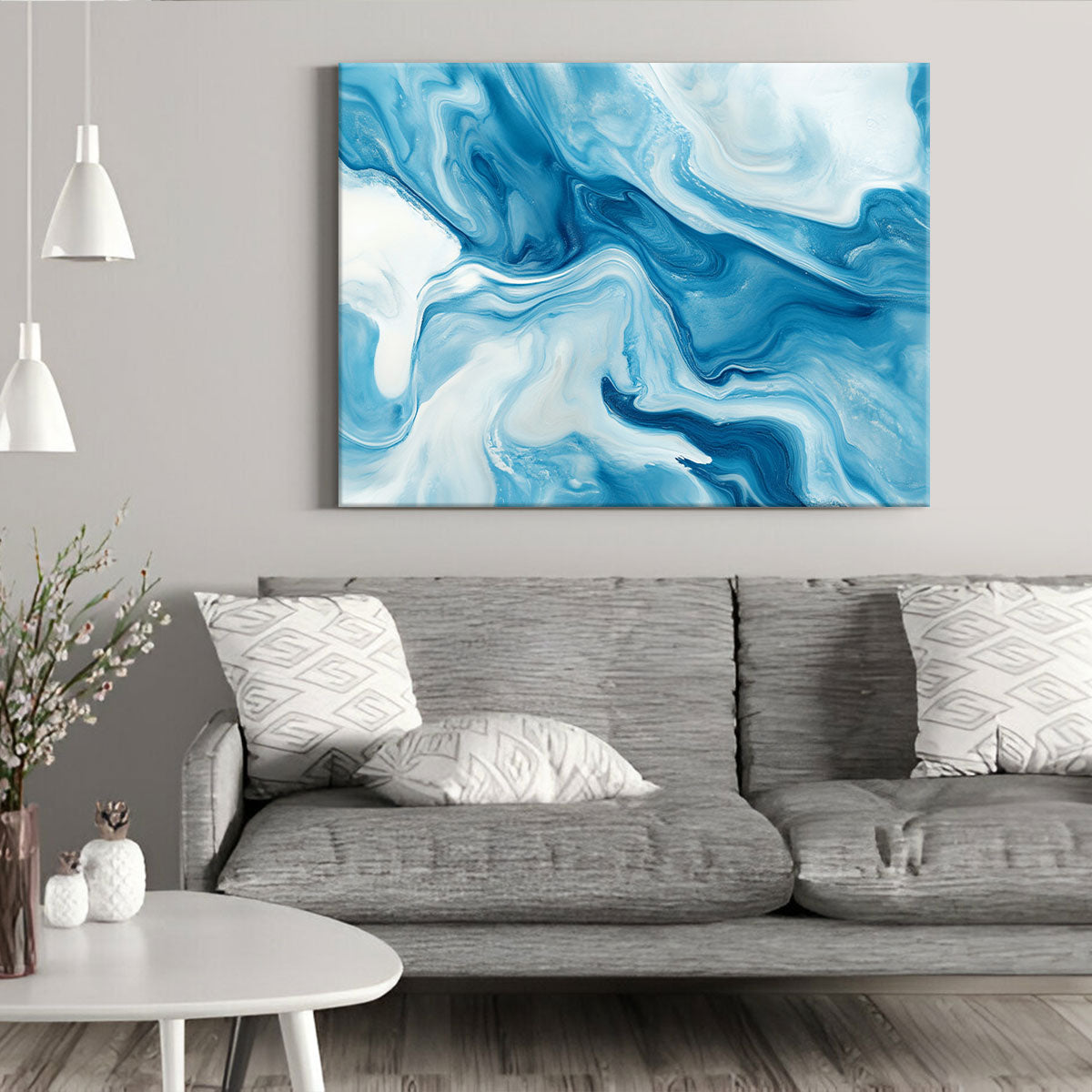 Delicate Blue And White Marble Abstract Wall Art