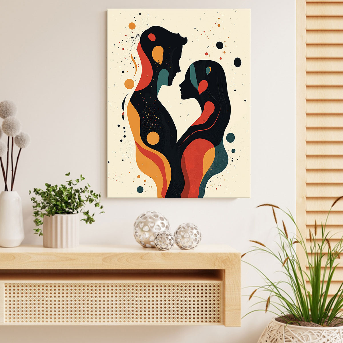 Abstract Lovers Silhouette Canvas Wall Art Print