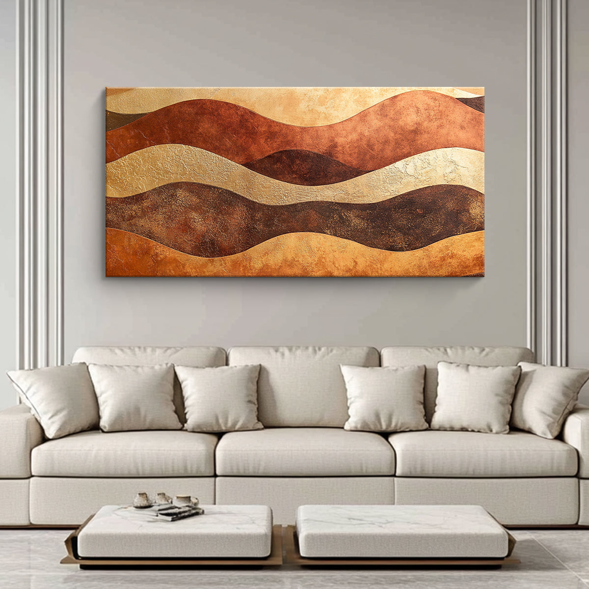 Earthy Waves Textured Geometric Abstract Canvas Wall Art