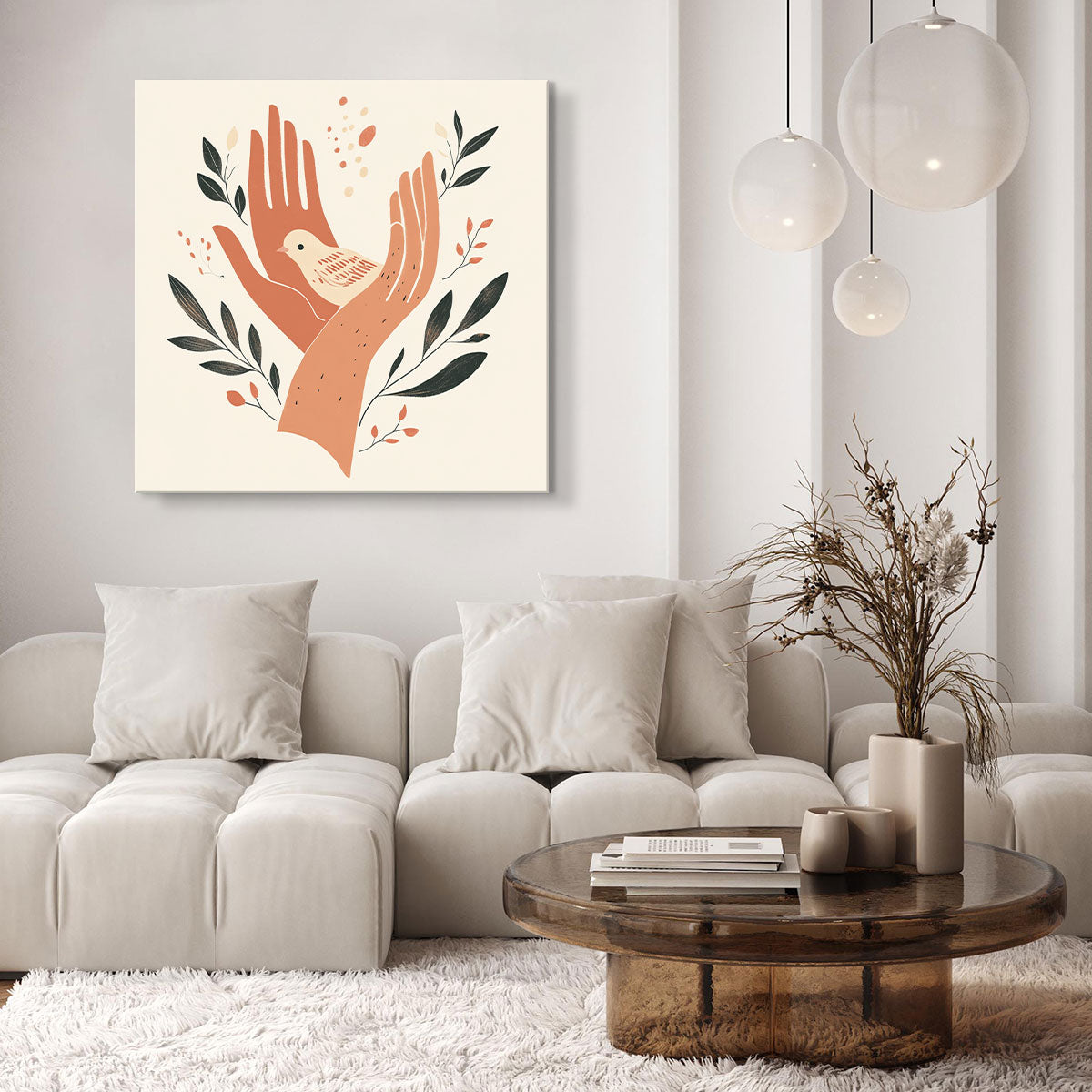 Gentle Hands and Bird Minimalist Canvas Art
