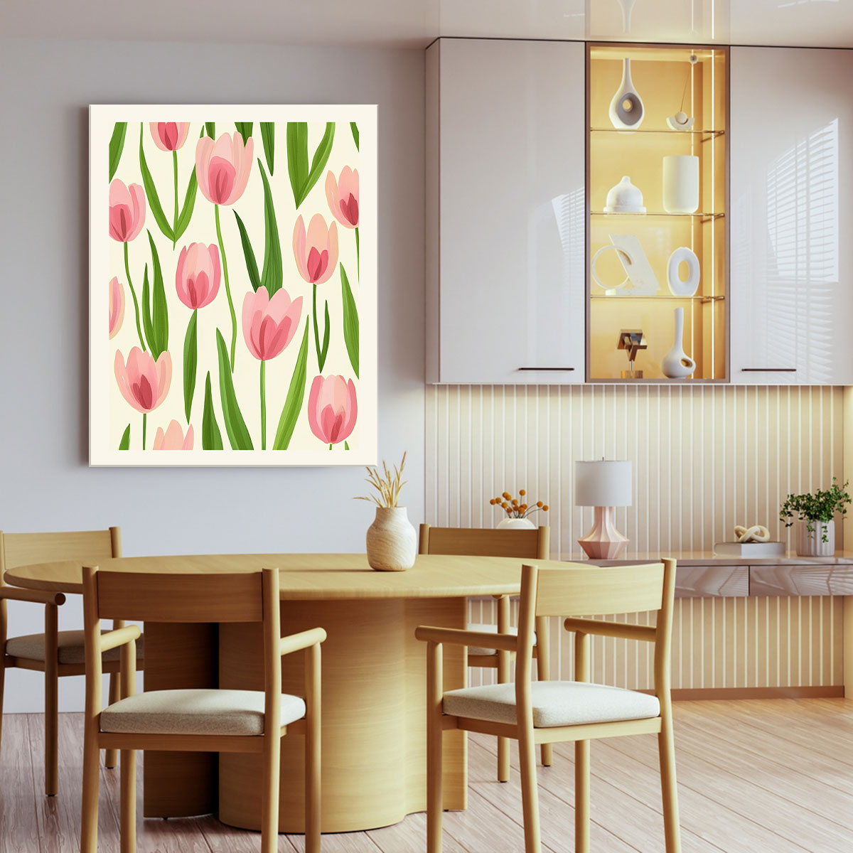 Blushing Tulip Meadow Vintage Artwork