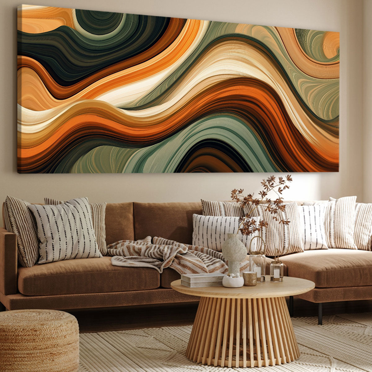 Wavy Earth-Toned Abstract Boho Canvas Wall Art Decor