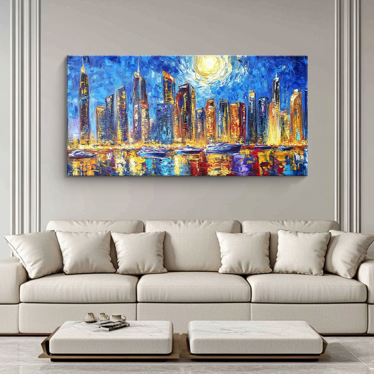 Starry Night Cityscape Abstract Canvas Wall Art