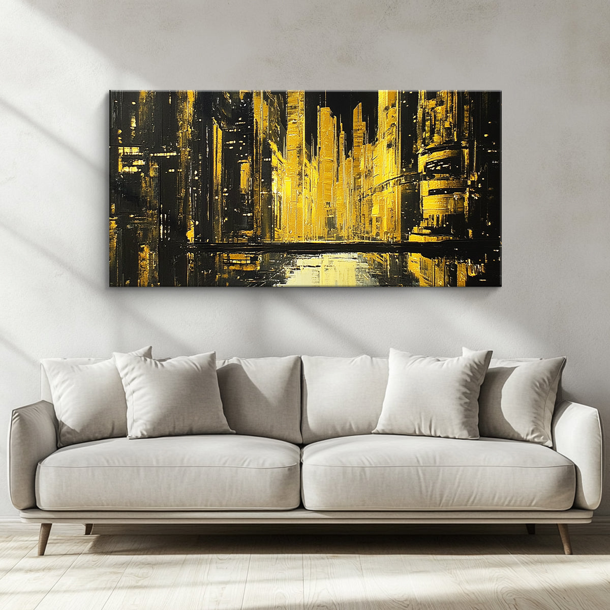 Golden Metropolis Monochromatic Abstract Canvas Wall Art