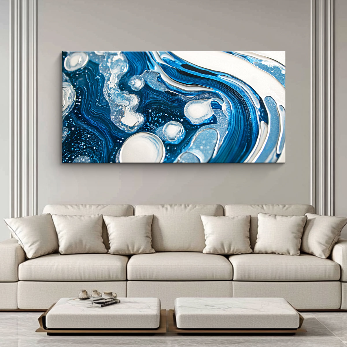 Oceanic Whispers Fluid Art Abstract Canvas Wall Art